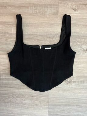 Princess Polly Black Ribbed Square-Neck Corset Crop Top